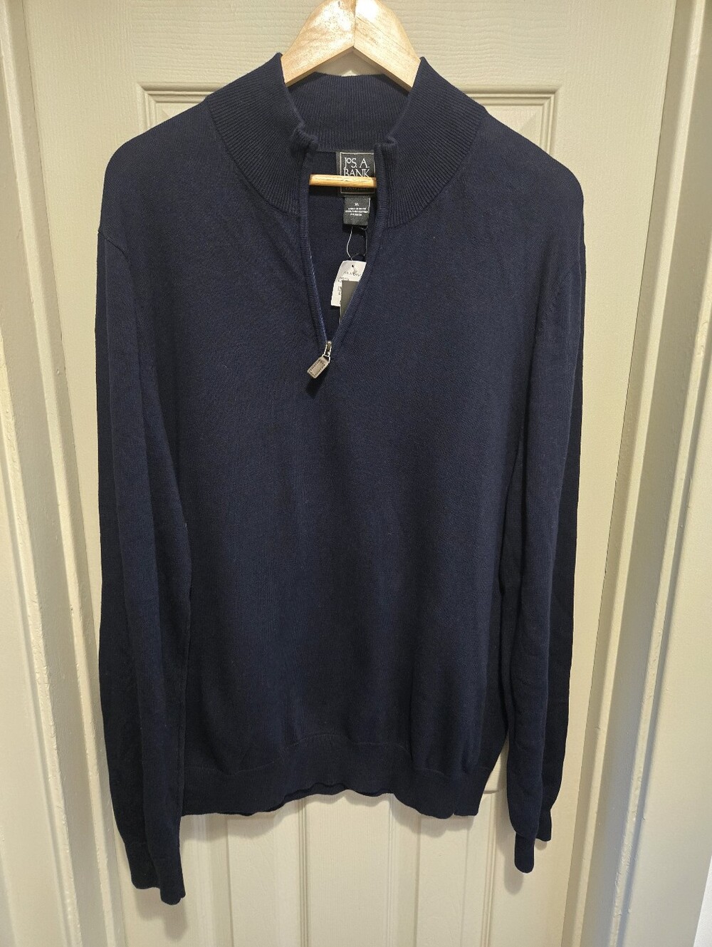Jos. A. Bank Dark Navy Tailored Fit Pima Cotton 1/4-Zip Sweater Sz XL - Picture 2 of 5